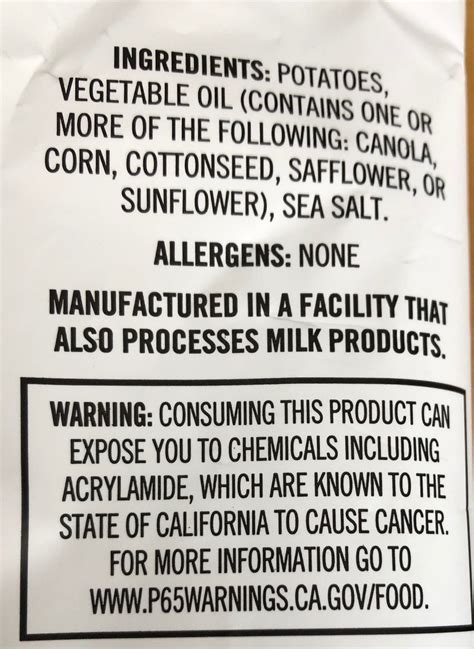 Walmart Potato Chips Warning Label