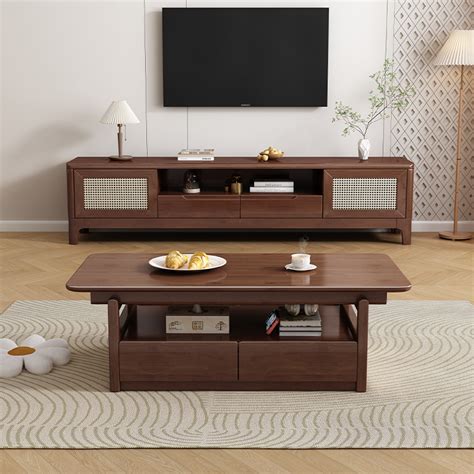 Walnut Tv Unit And Coffee Table Set