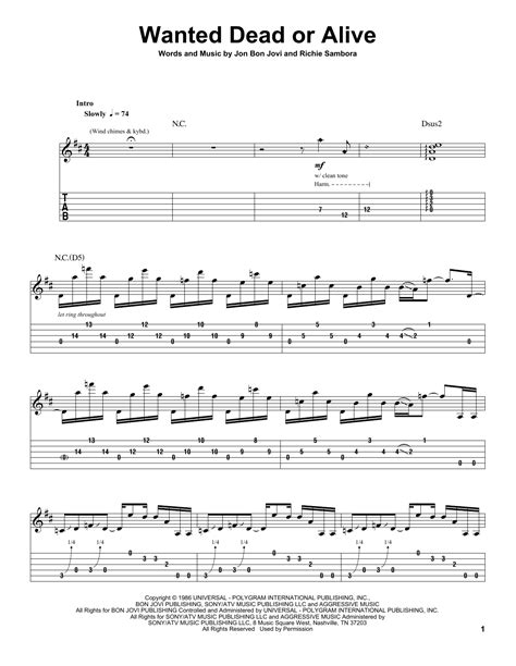 wanted dead or alive guitar tab pdf