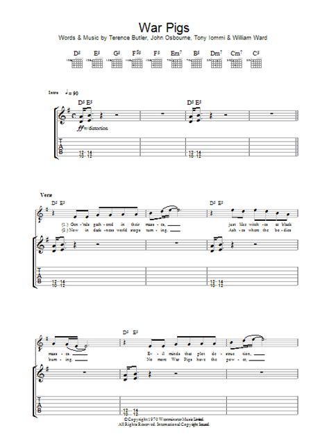 war pigs black sabbath guitar tablature pdf