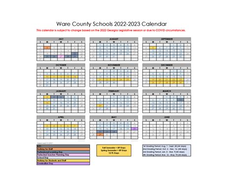 ware public school calendar