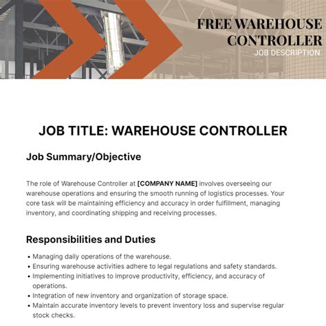 warehouse controller job description