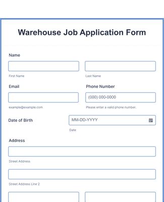 Warehouse Job Application Template