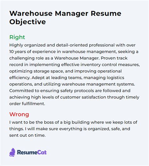 warehouse resume objective examples