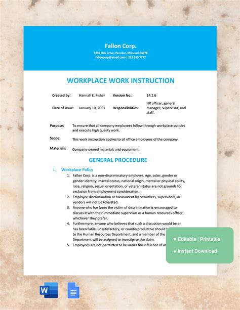 Warehouse Work Instructions Template