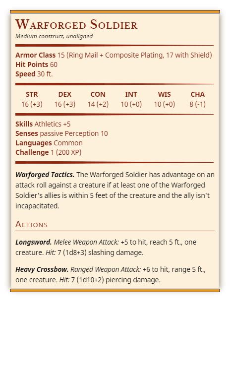 warforged npc stats 5e