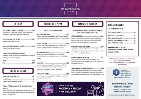 warners bay hotel menu