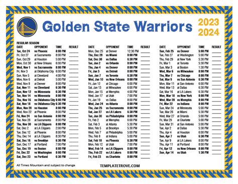 Warriors Schedule Calendar
