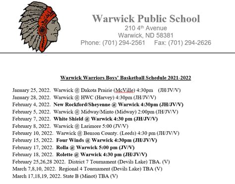 warwick boys basketball schedule