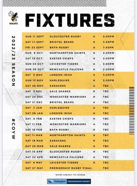 wasps rugby fixtures 2022
