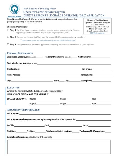 Wastewater Operator Certification Application