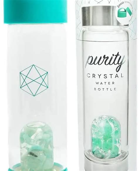 water bottles with crystal stones in them