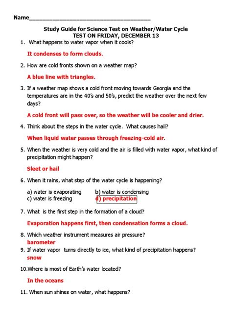 water cycle study guide pdf