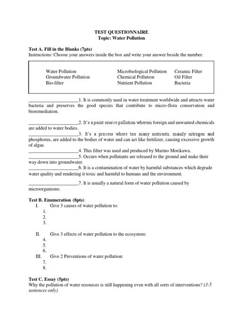 Water Pollution Questionnaire