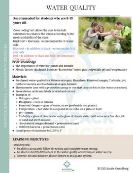 Water Quality Lesson Plans