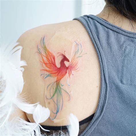 Watercolor Phoenix done by Brookelle at Idle Hands Tattoo