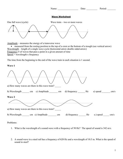wave calculations worksheet answer key