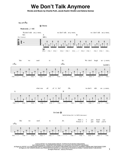 we dont talk anymore guitar tabs