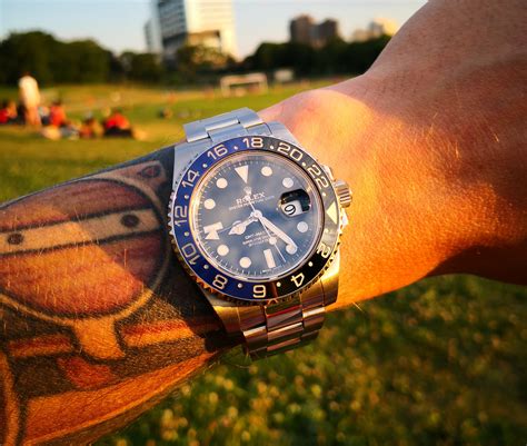 wearing rolex batman gmt