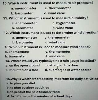 Weather Instruments Multiple Choice Questions