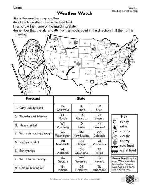 Weather Map Worksheet 4Th Grade