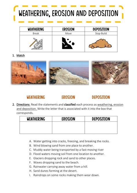 weathering erosion and deposition worksheet 8th grade