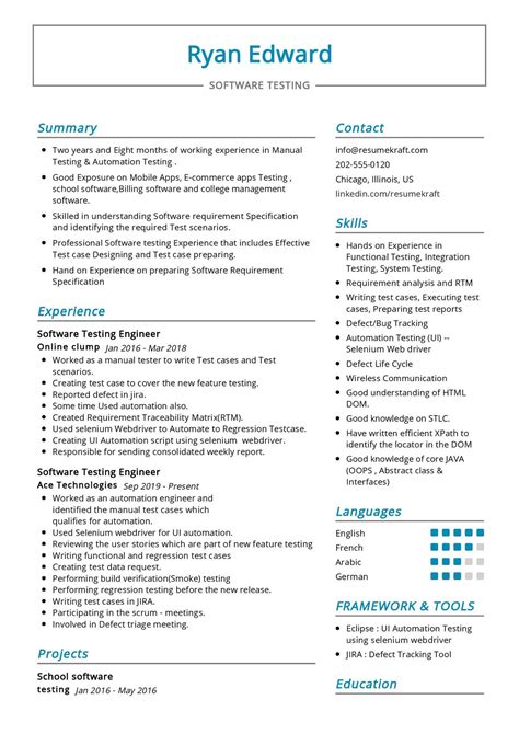 3 Years Software Test Engineer Resume Web Service Software