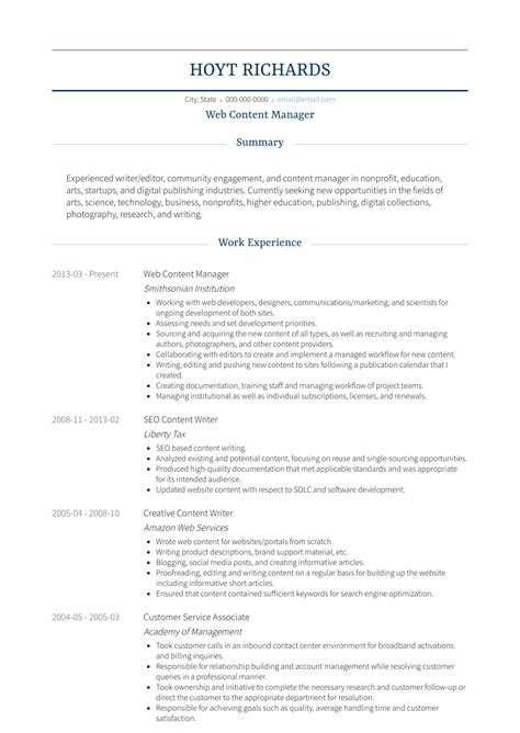 Web Content Manager Resume Samples QwikResume