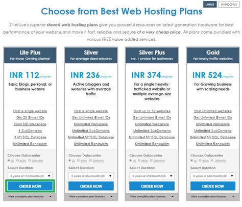 web business hosting plans