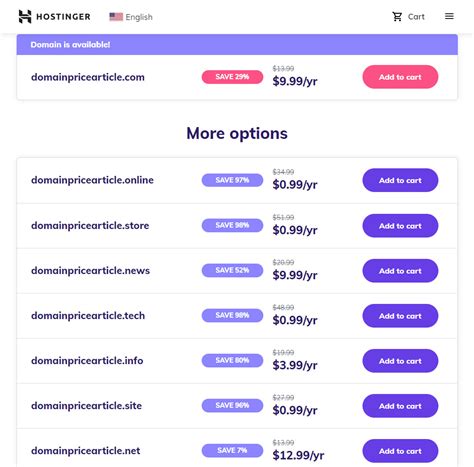 web domains list by price