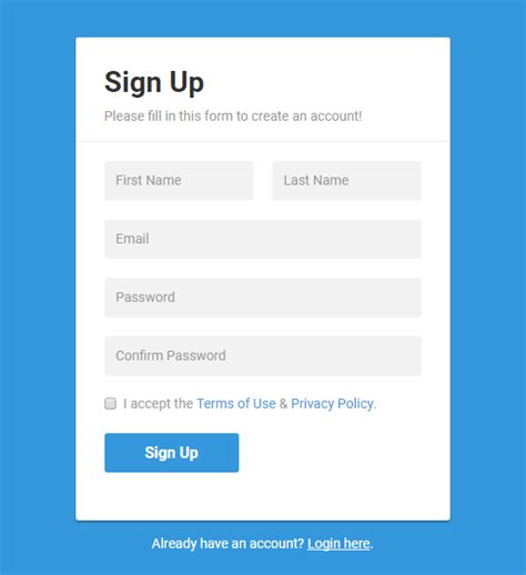 web sign up form bootstrap
