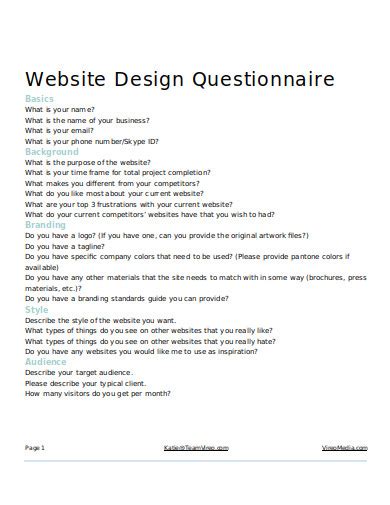 website design client questionnaire