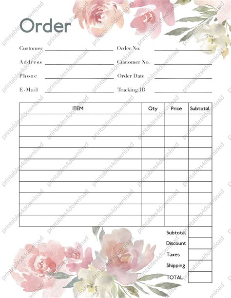 Wedding Flowers Order Form Template