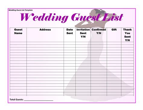 Free Wedding Guest List Templates (Word Excel) WordLayouts