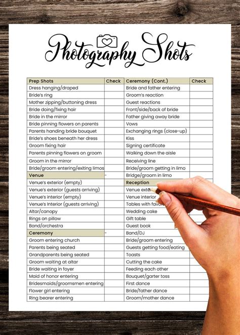 Shutterfly Wedding Photography Checklist Fill and Sign Printable