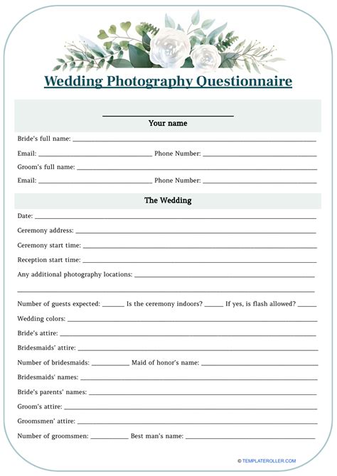Wedding photography questionnaire template Strawberry Kit