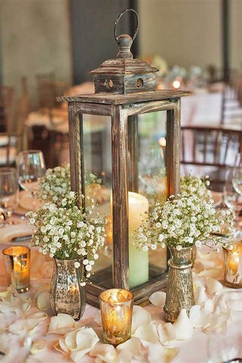 Wooden Lantern Centerpiece With Moss Stand