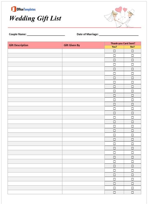 Wedding Gift List Template