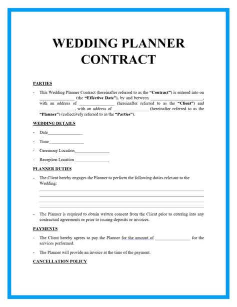 Wedding Planner Contract Template Weddings decorations en 2019