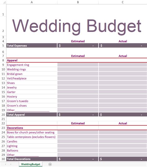 wedding saving budget planner excel