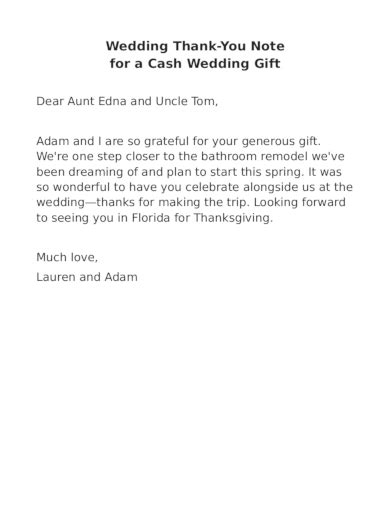 wedding thank you note template for cash