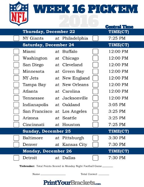 Week 16 Nfl Schedule Printable: Your Guide To The Upcoming Games
