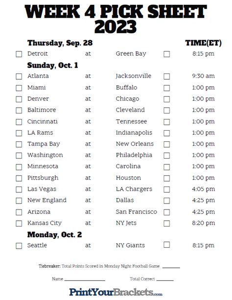 Fillable Week 18 NFL Pick'em Sheet 2022