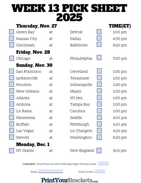 Week 13 Nfl Picks Printable