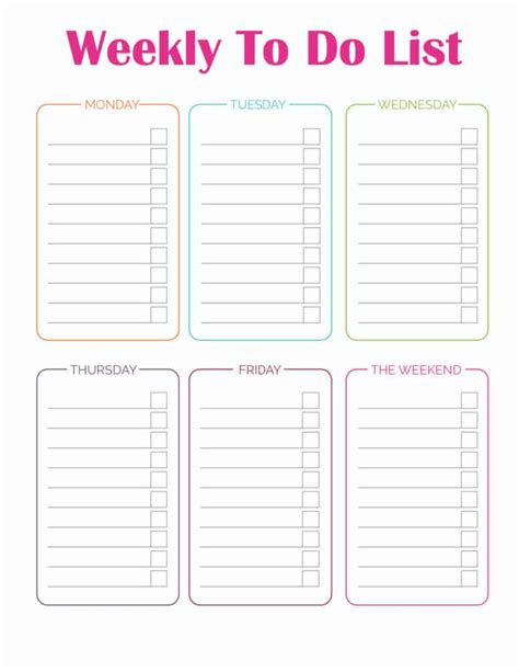 week to do list template