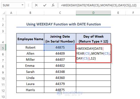 Weekday Excel Function