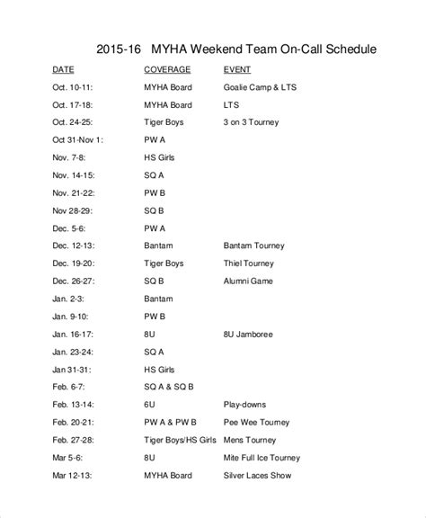 Call Rotation Schedule Template printable schedule template