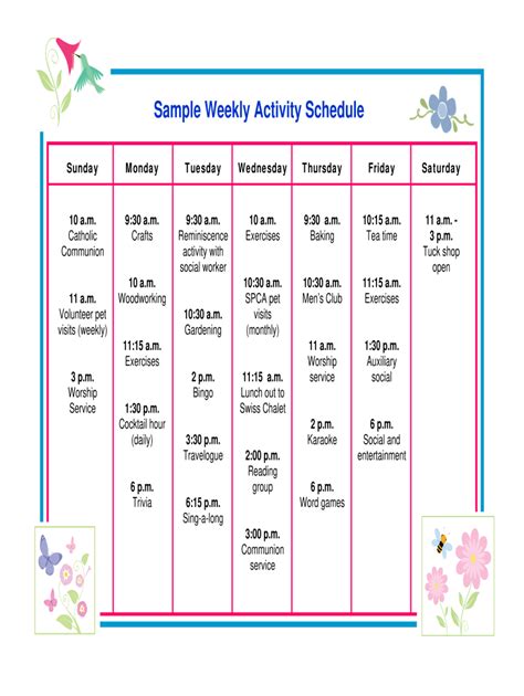 Activity Schedule Weekly Templates at