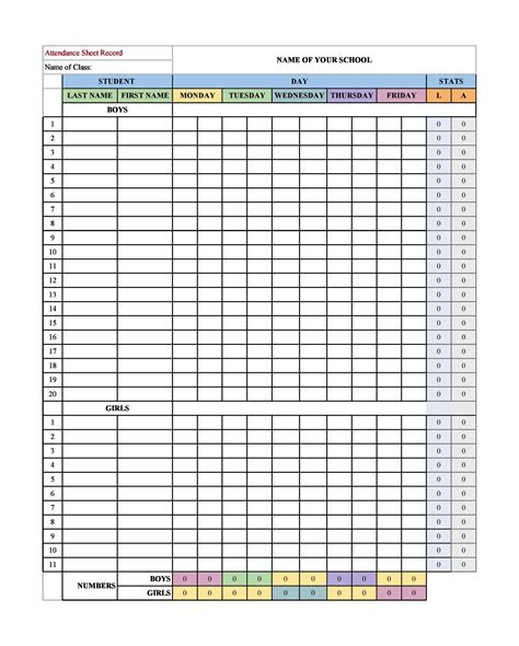 Weekly Student Attendance Tracking Classrooom Attendance