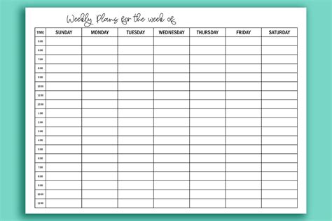 Weekly Calendar With Hours Printable